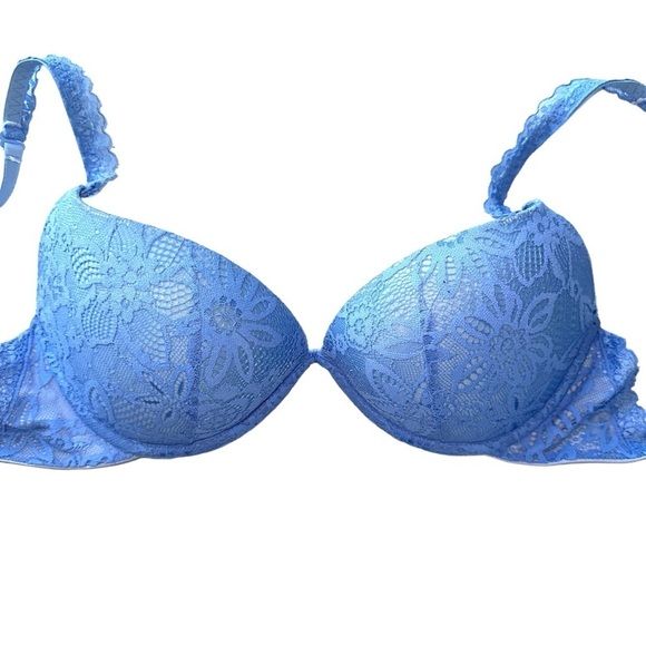 AERIE PADDED PUSH UP BRA WOMENS  SIZE 34C LIGHT BLUE FLORAL BLOOM LACE - Picture 3 of 13